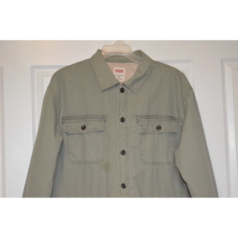 Levis Jacket Mens XL Green Sherpa Lined Shirt Jacket Shacket Workwear‎ spot READ